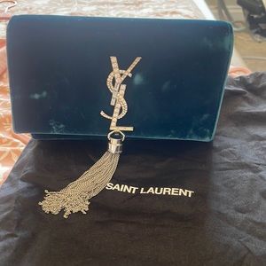 Blue Velvet YSL Clutch with Chain
